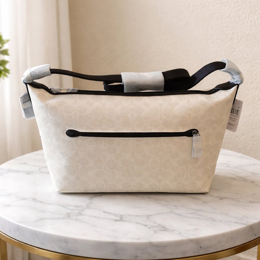 NWT Coach White Signature Shoulder Bag w/ Black Accents